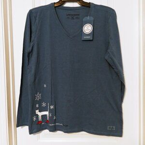 NWT Women's Life Is Good Long Sleeve V Neck T Shirt - Size L